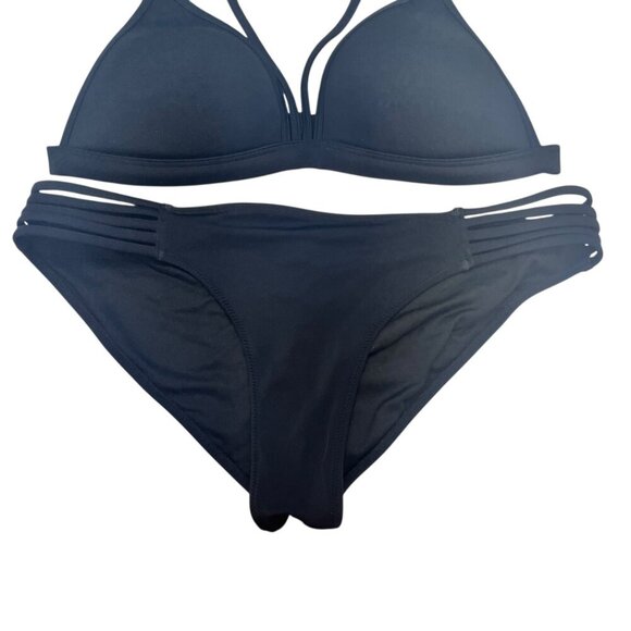 VICTORIA'S SECRET Bikini Medium Black Strappy Padded Top & Cheeky Bottom 2 Piece - Picture 4 of 10